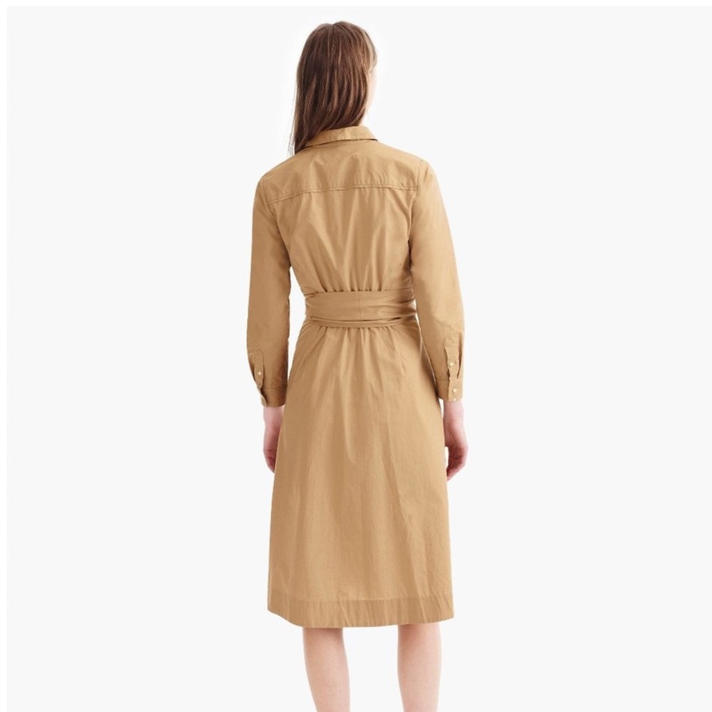 J. Crew Tie-Waist Shirtdress in cotton poplin Tan khaki color Size 4(#2) - Picture 2 of 16